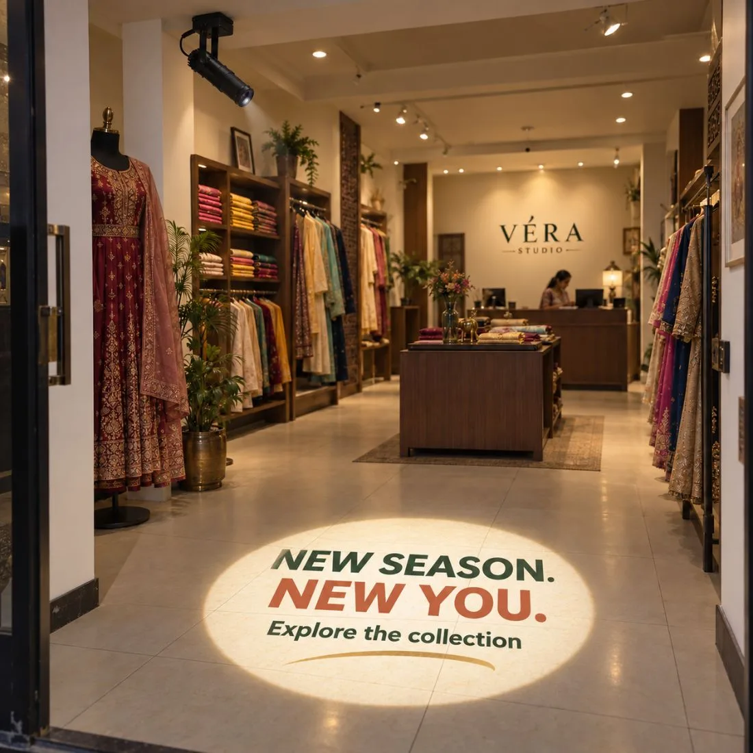 AURA projecting a New Season New You promotion on the boutique floor