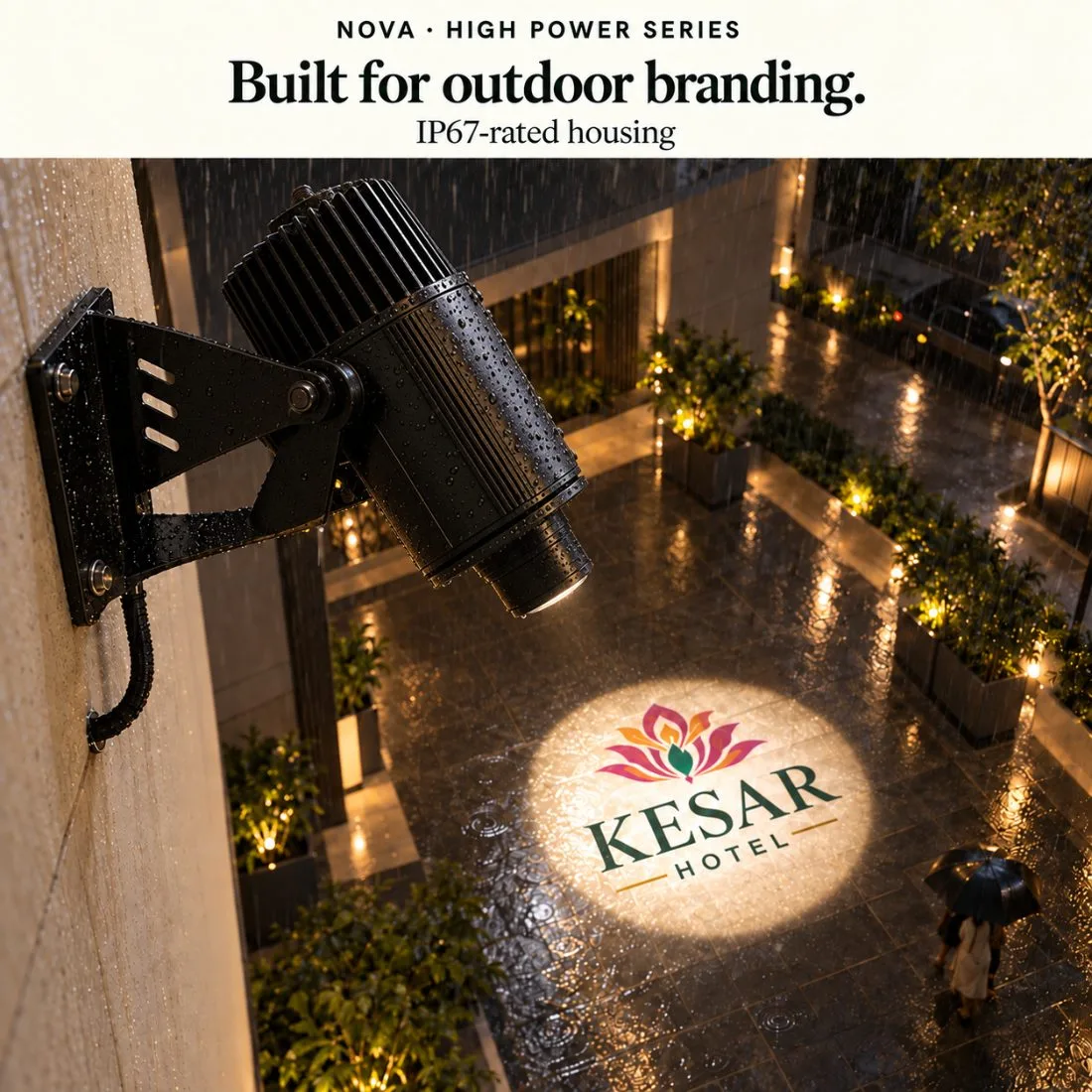 NOVA IP67 rated housing projecting in heavy rain