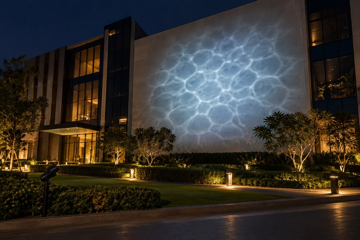Water effect on a building facade