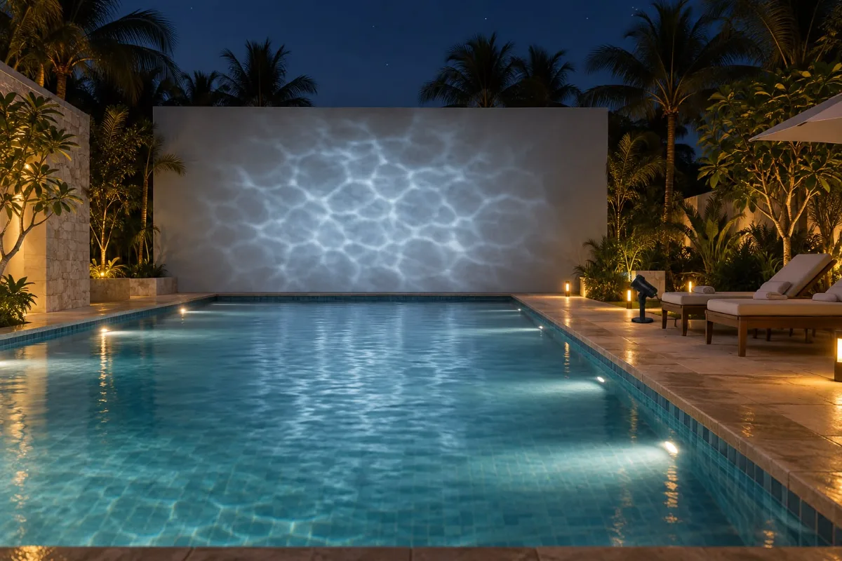 Water light around a pool at night